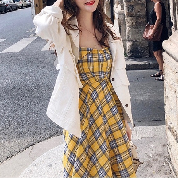 Yellow Check Pattern Dress - Picture 4 of 5